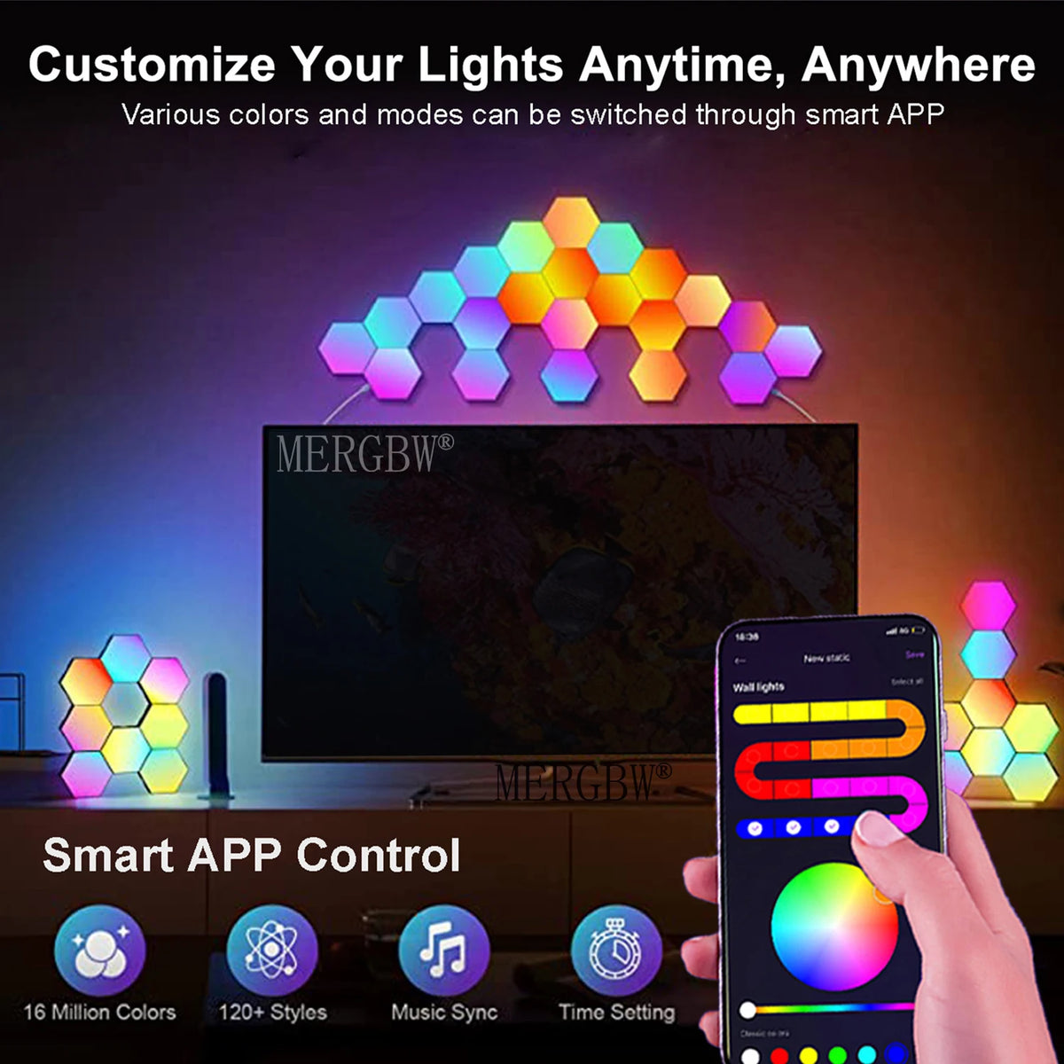 פאנלים משושים RGB לקיר