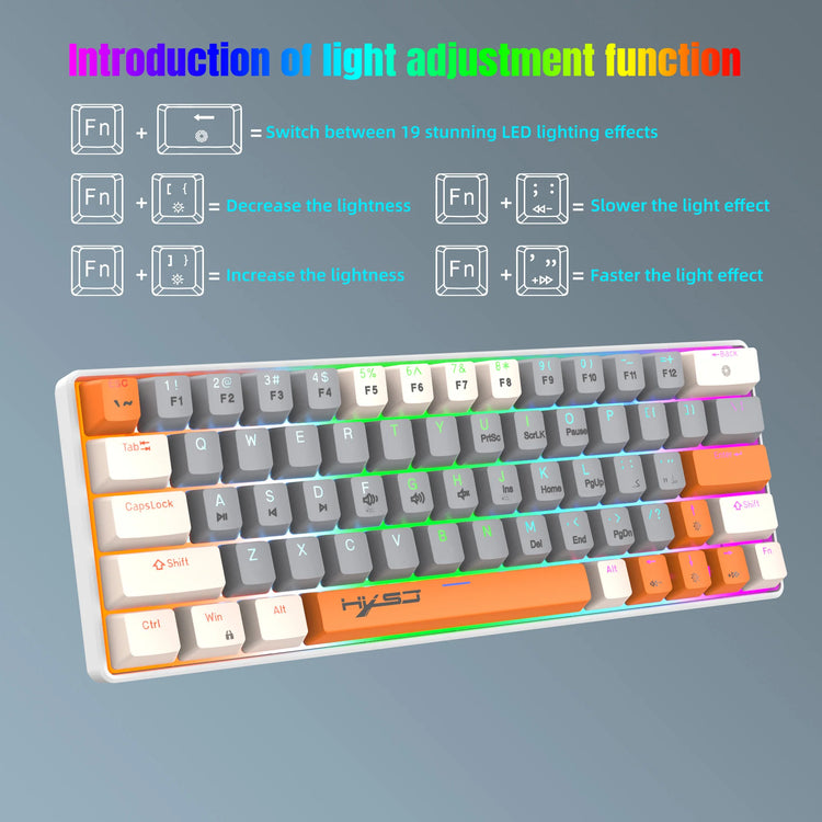 Three Color keys True Mechanical Keyboard Mini Wired Blue/Red Switch 63 Keys RGB Backlight Keyboard for Laptop PC