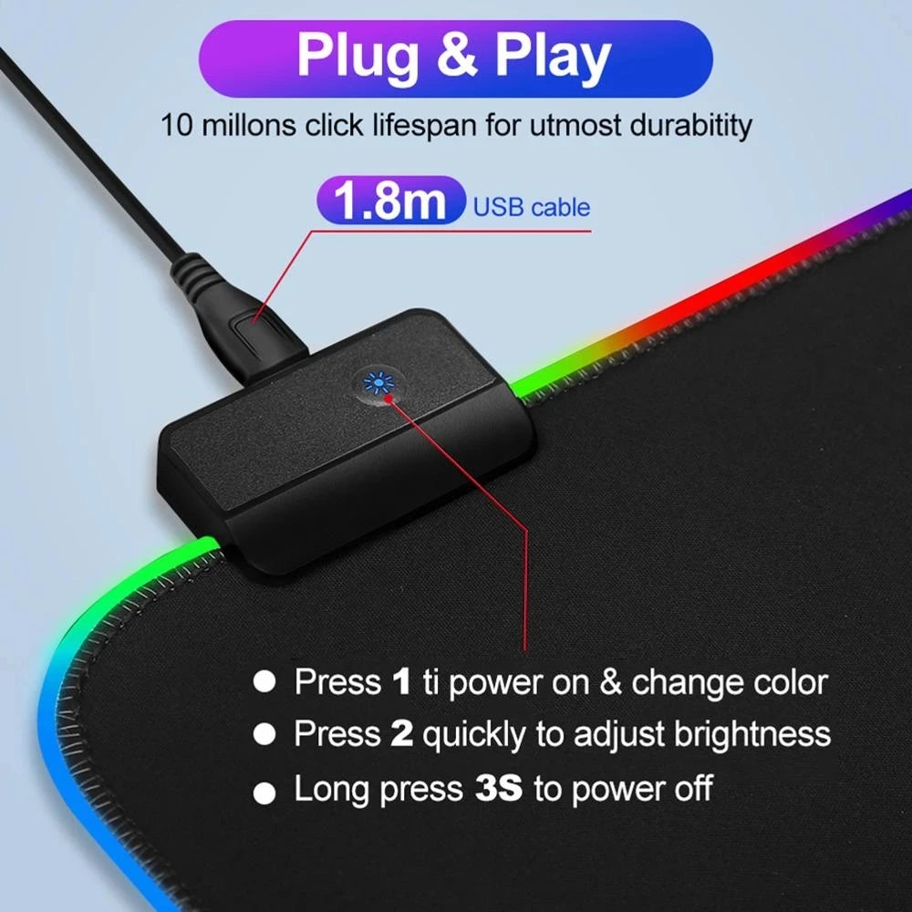 משטח עכבר RGB עם תאורת LED – קומפקטי