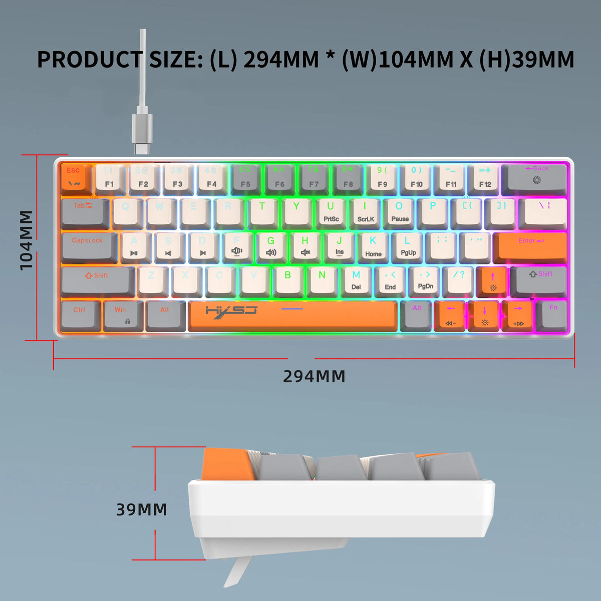 Three Color keys True Mechanical Keyboard Mini Wired Blue/Red Switch 63 Keys RGB Backlight Keyboard for Laptop PC