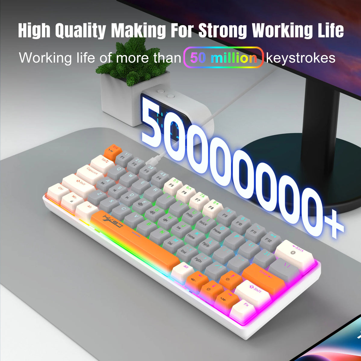 Three Color keys True Mechanical Keyboard Mini Wired Blue/Red Switch 63 Keys RGB Backlight Keyboard for Laptop PC