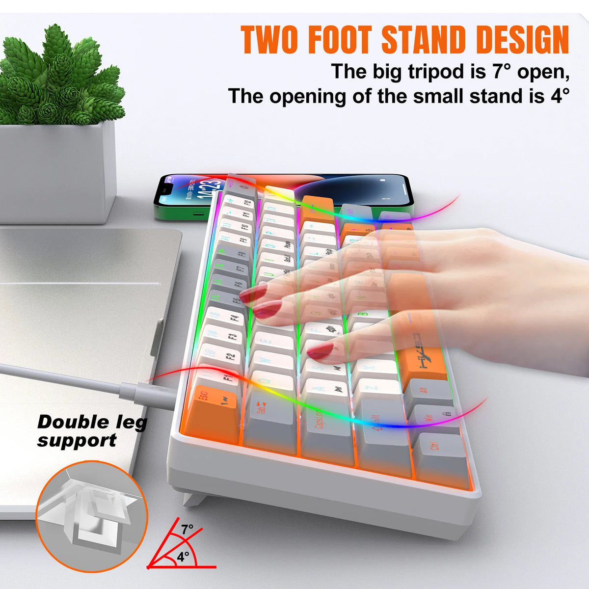 Three Color keys True Mechanical Keyboard Mini Wired Blue/Red Switch 63 Keys RGB Backlight Keyboard for Laptop PC
