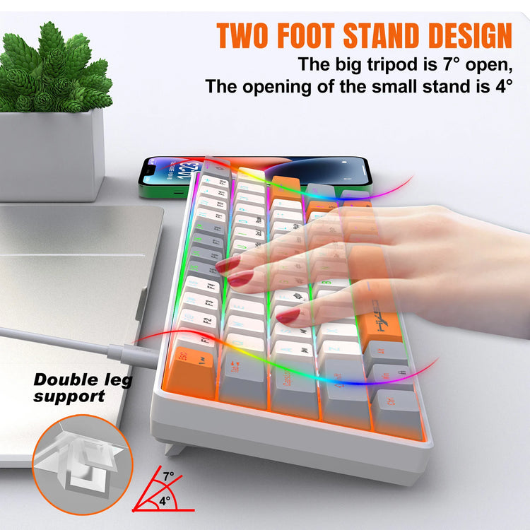 Three Color keys True Mechanical Keyboard Mini Wired Blue/Red Switch 63 Keys RGB Backlight Keyboard for Laptop PC