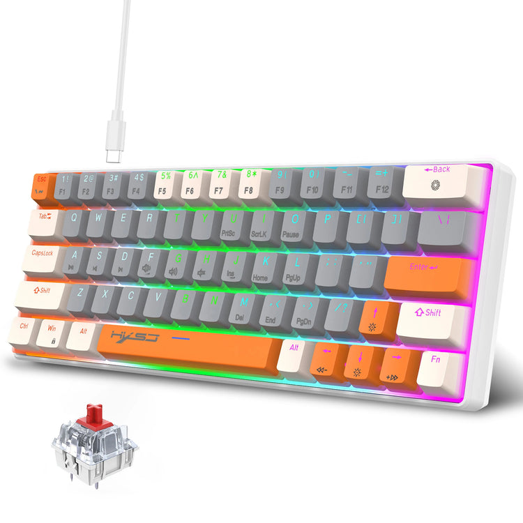 Three Color keys True Mechanical Keyboard Mini Wired Blue/Red Switch 63 Keys RGB Backlight Keyboard for Laptop PC