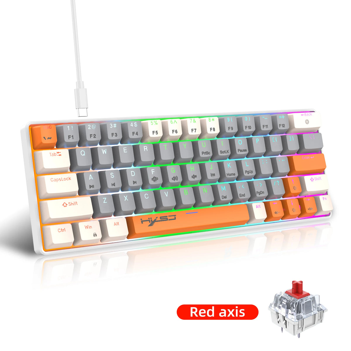 Three Color keys True Mechanical Keyboard Mini Wired Blue/Red Switch 63 Keys RGB Backlight Keyboard for Laptop PC