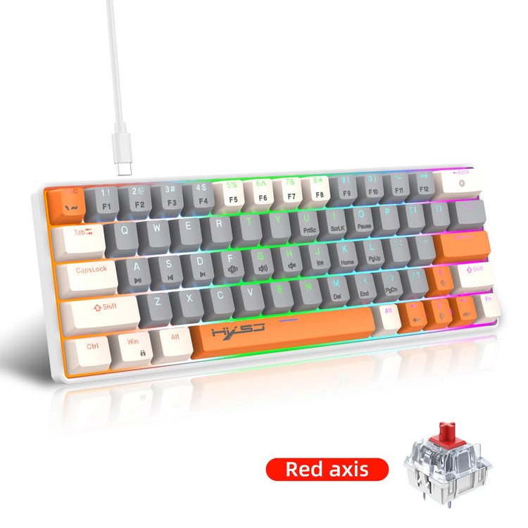 Three Color keys True Mechanical Keyboard Mini Wired Blue/Red Switch 63 Keys RGB Backlight Keyboard for Laptop PC